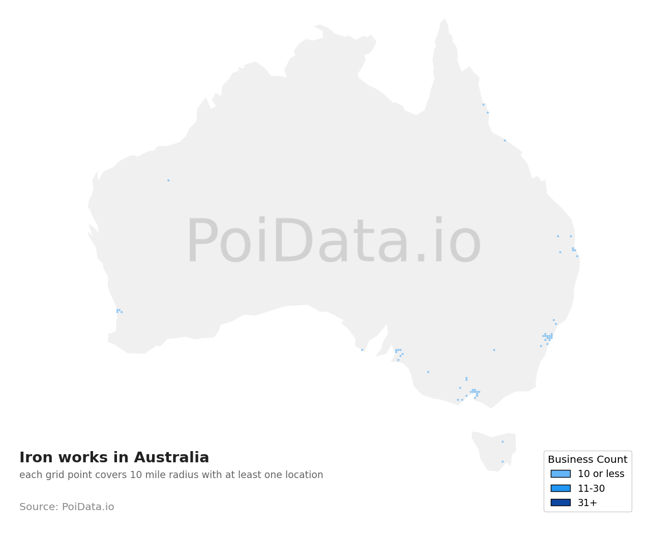 Iron works density map for Australia