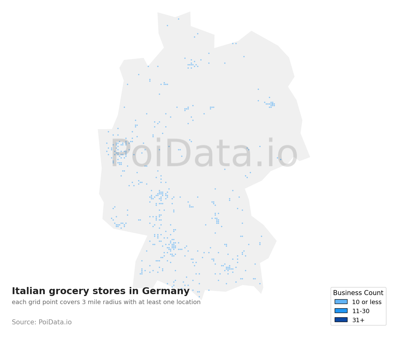 Italian grocery store density map for Germany