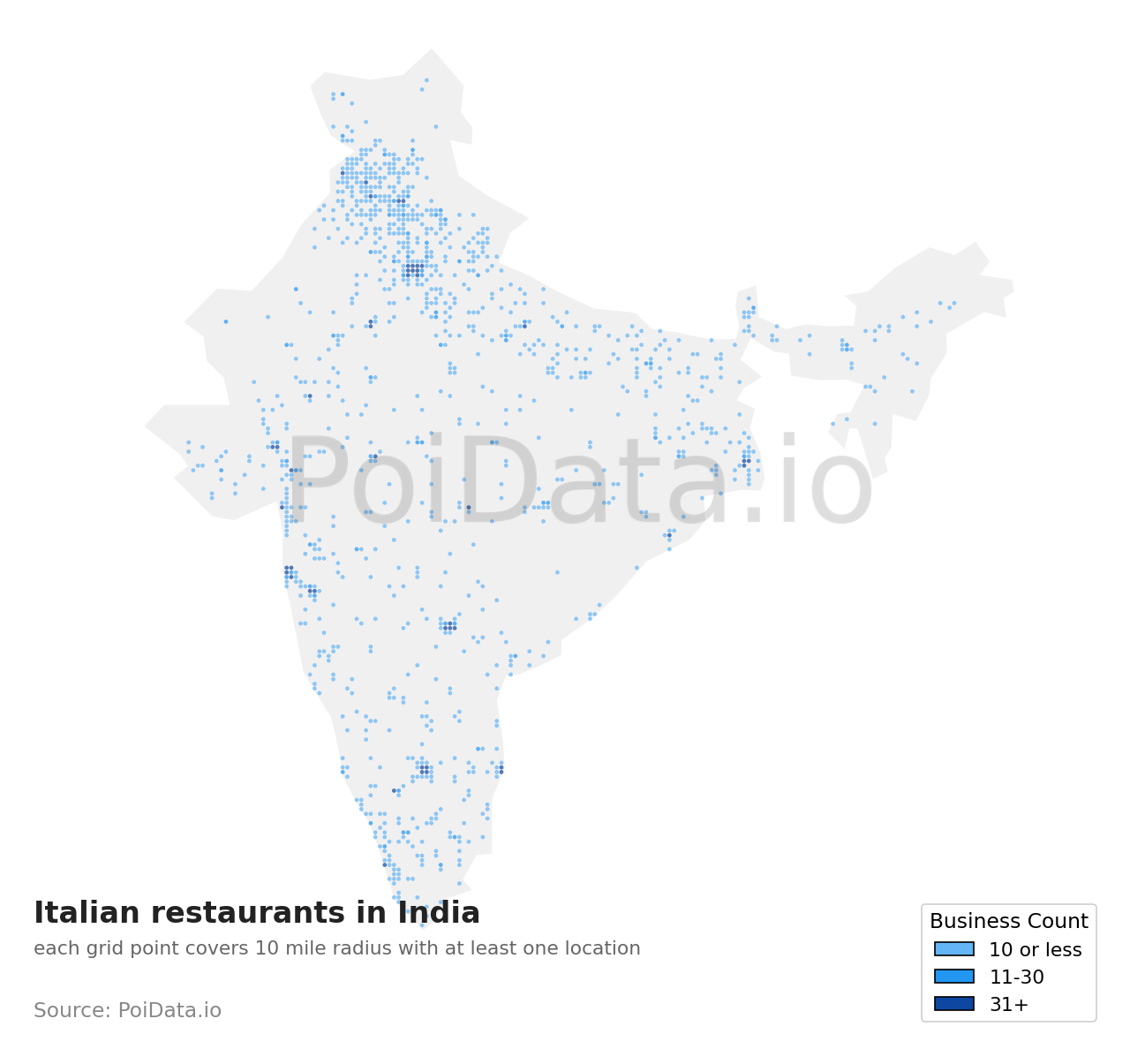 Italian restaurant density map for India