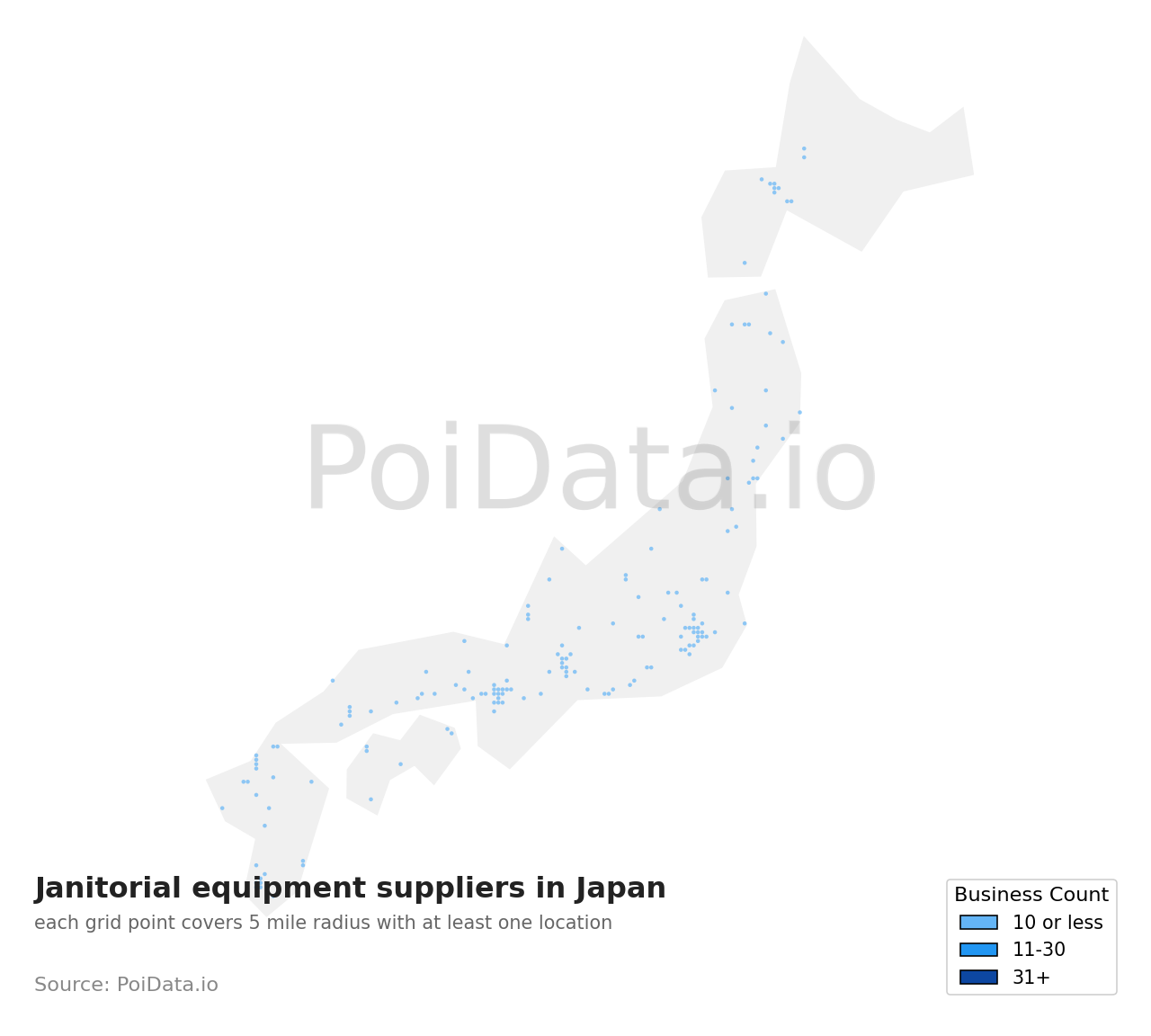 Janitorial equipment supplier density map for Japan