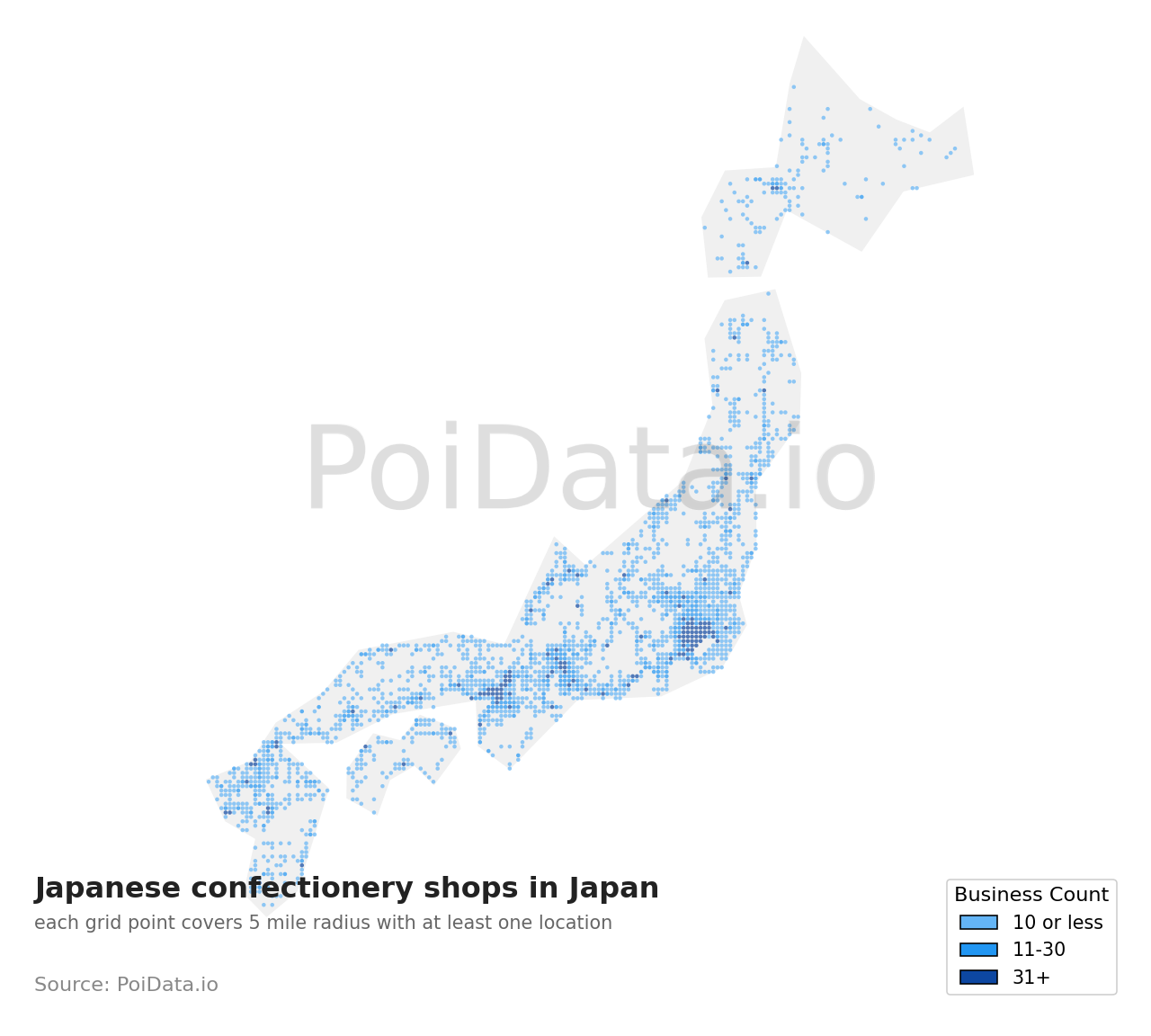 Japanese confectionery shop density map for Japan