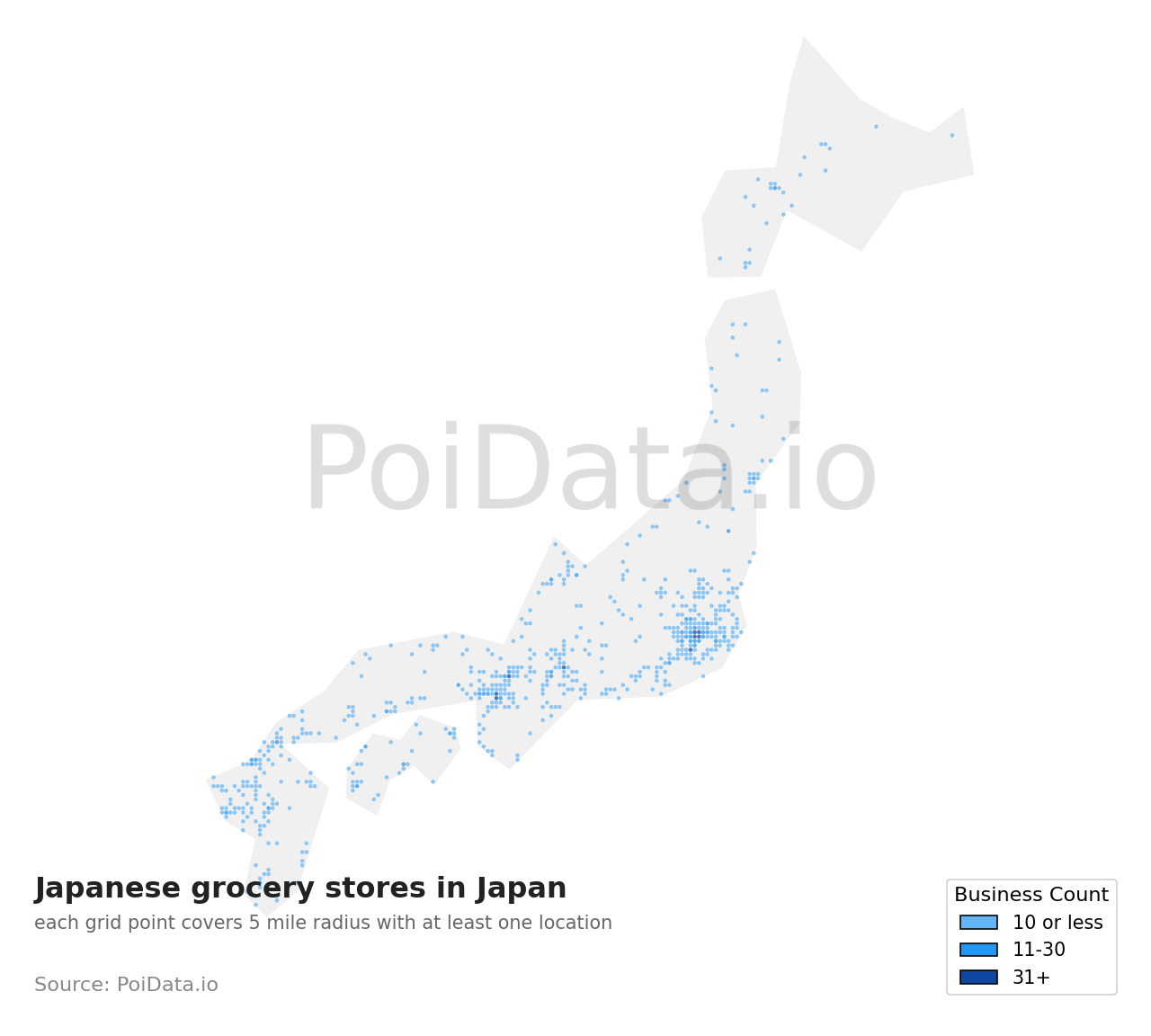 Japanese grocery store density map for Japan