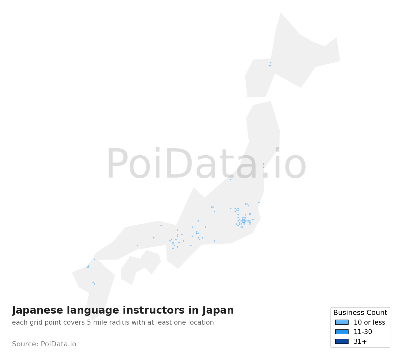 Japanese language instructor density map for Japan