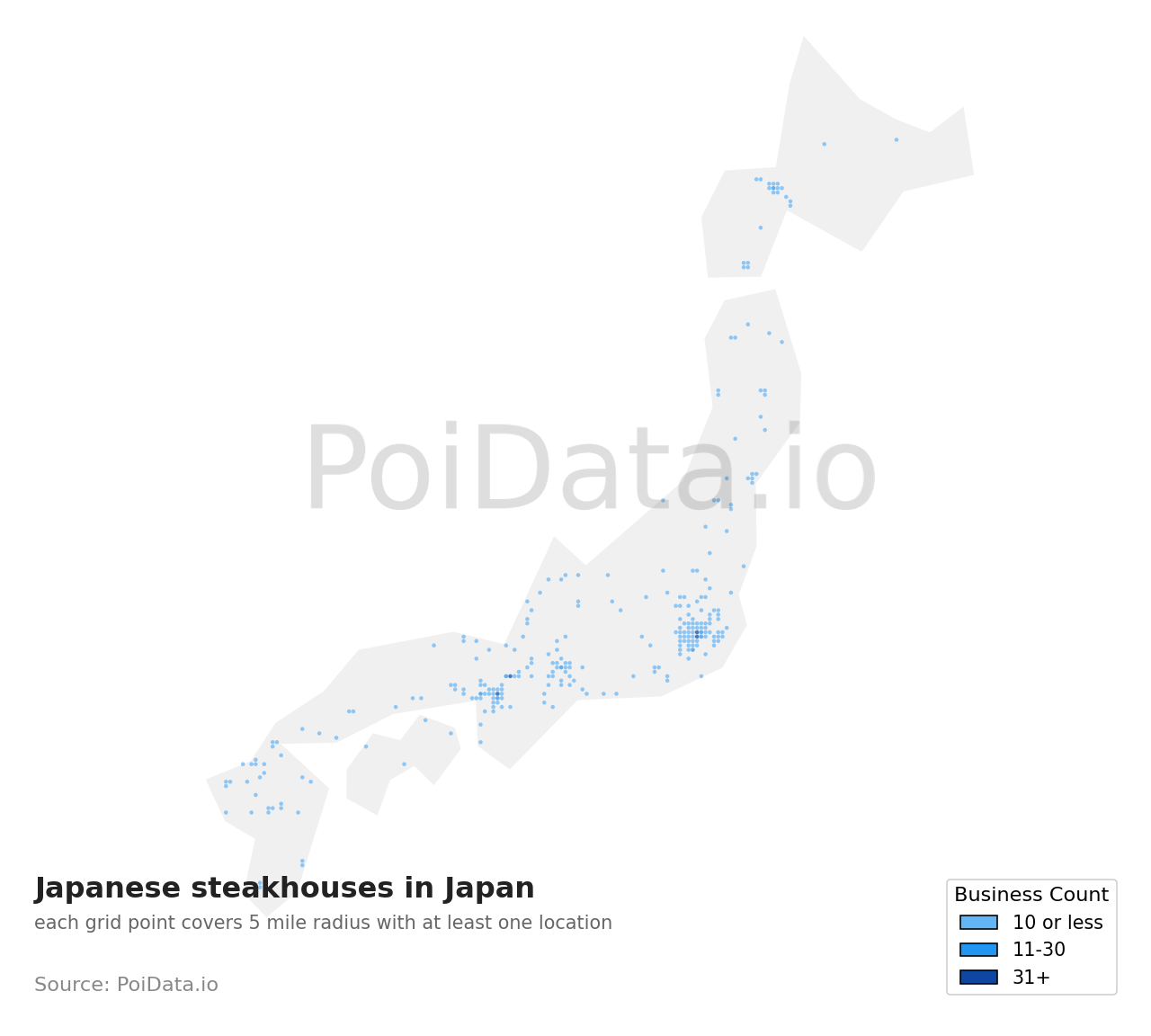 Japanese steakhouse density map for Japan