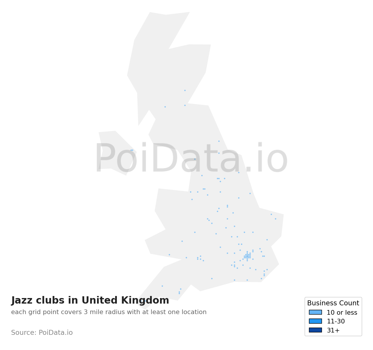 Jazz club density map for United Kingdom