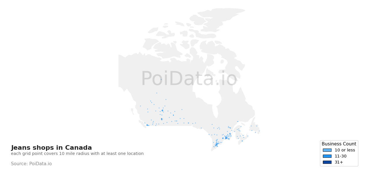 Jeans shop density map for Nova Scotia, Canada