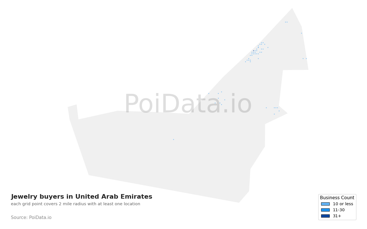 Jewelry buyer density map for United Arab Emirates