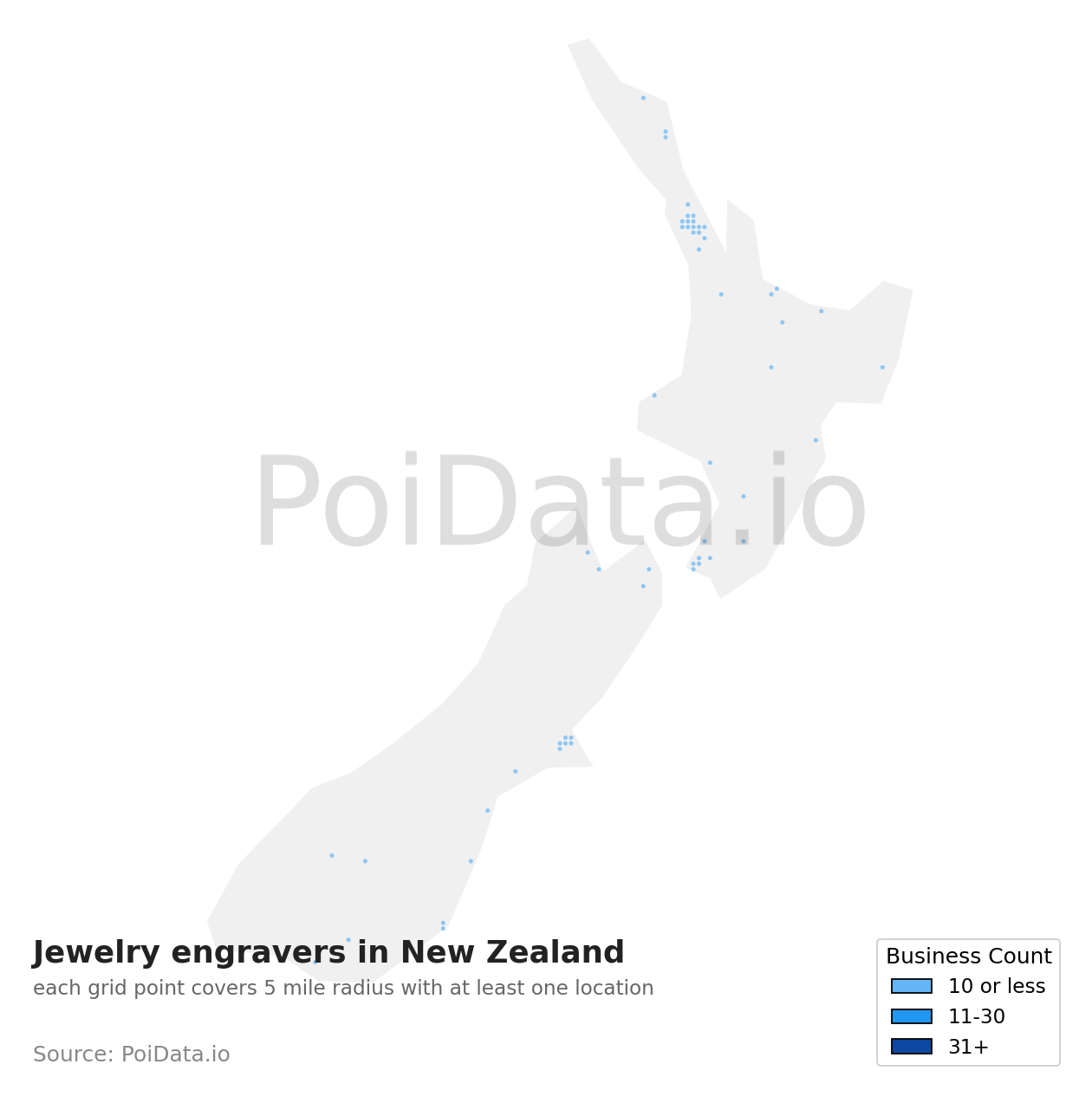 Jewelry engraver density map for New Zealand