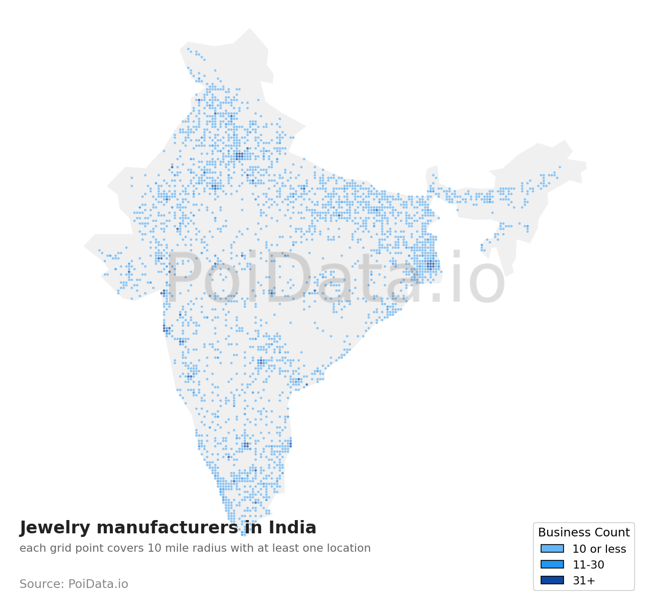 Jewelry manufacturer density map for India