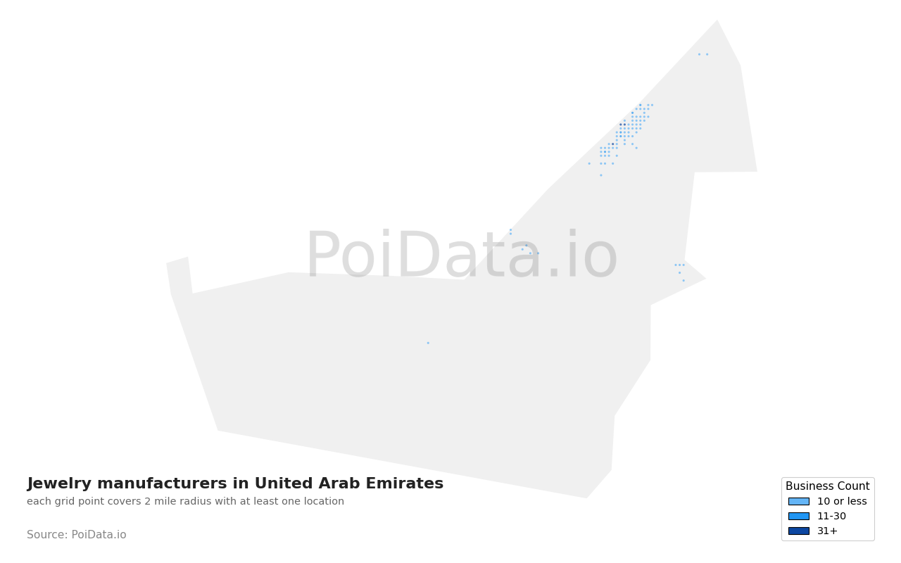 Jewelry manufacturer density map for United Arab Emirates