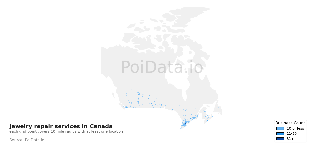Jewelry repair service density map for Prince Edward Island, Canada