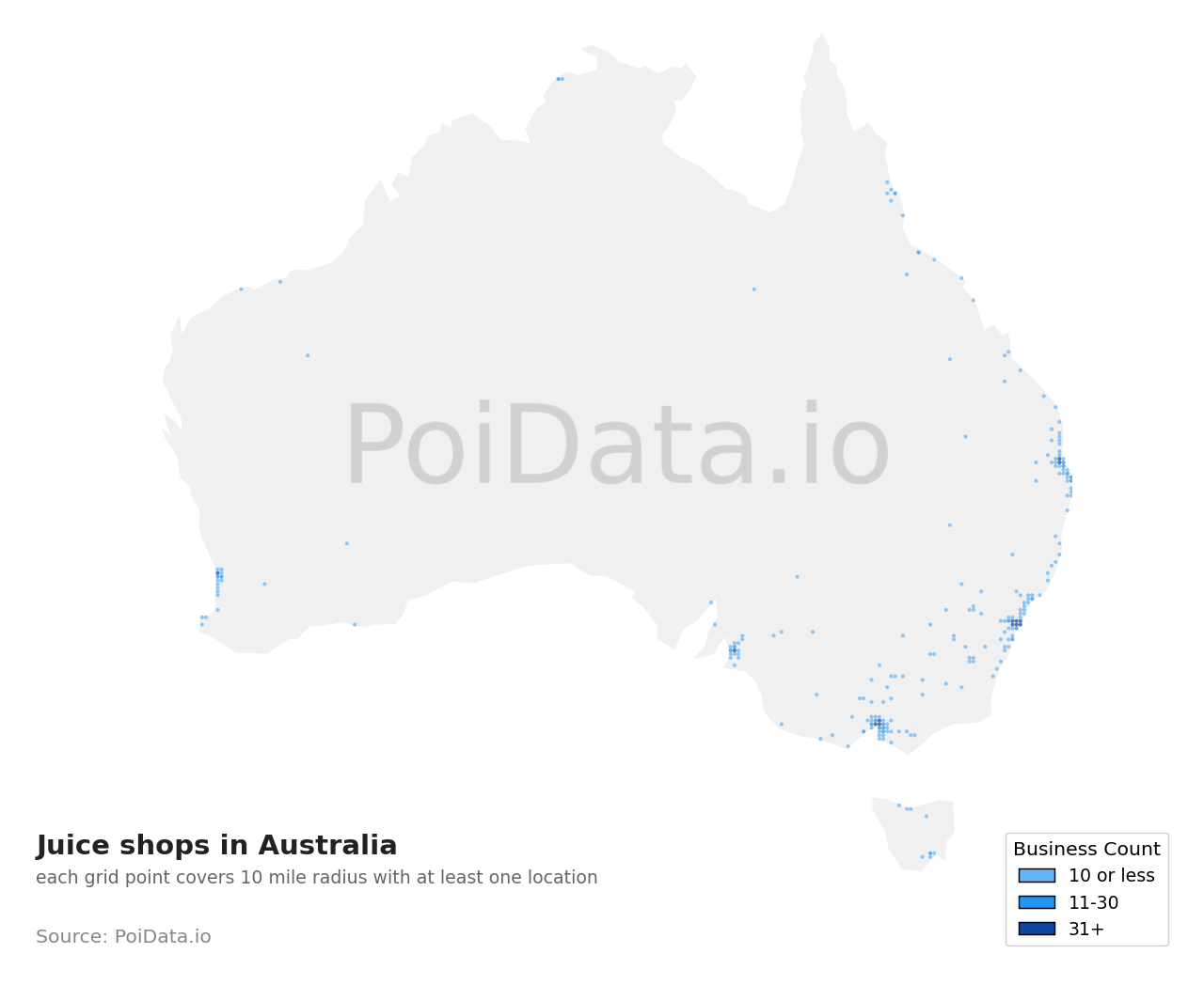 Juice shop density map for Australia