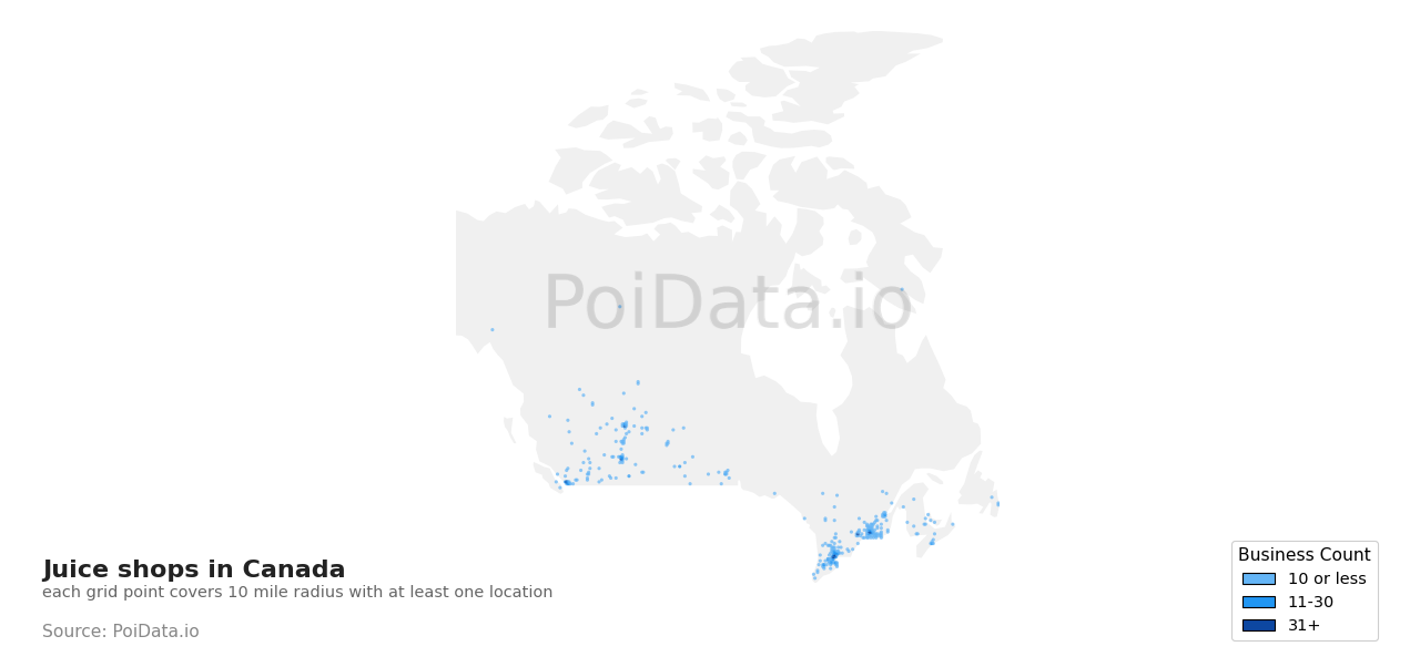 Juice shop density map for Canada