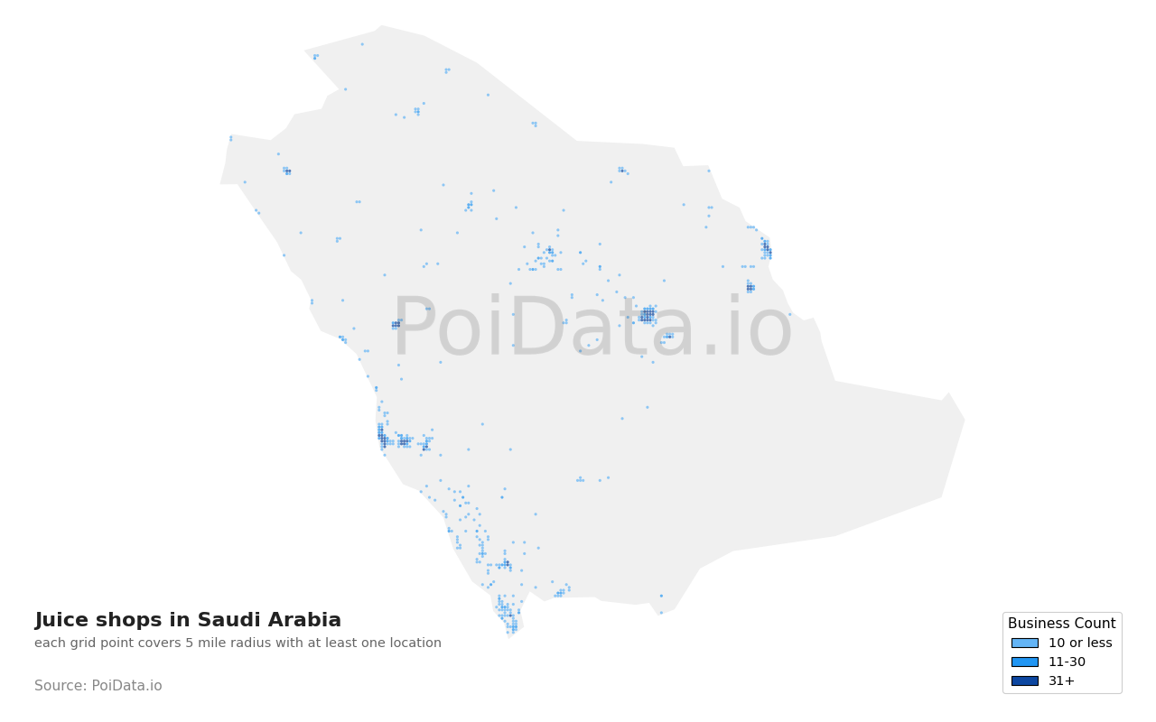 Juice shop density map for Saudi Arabia