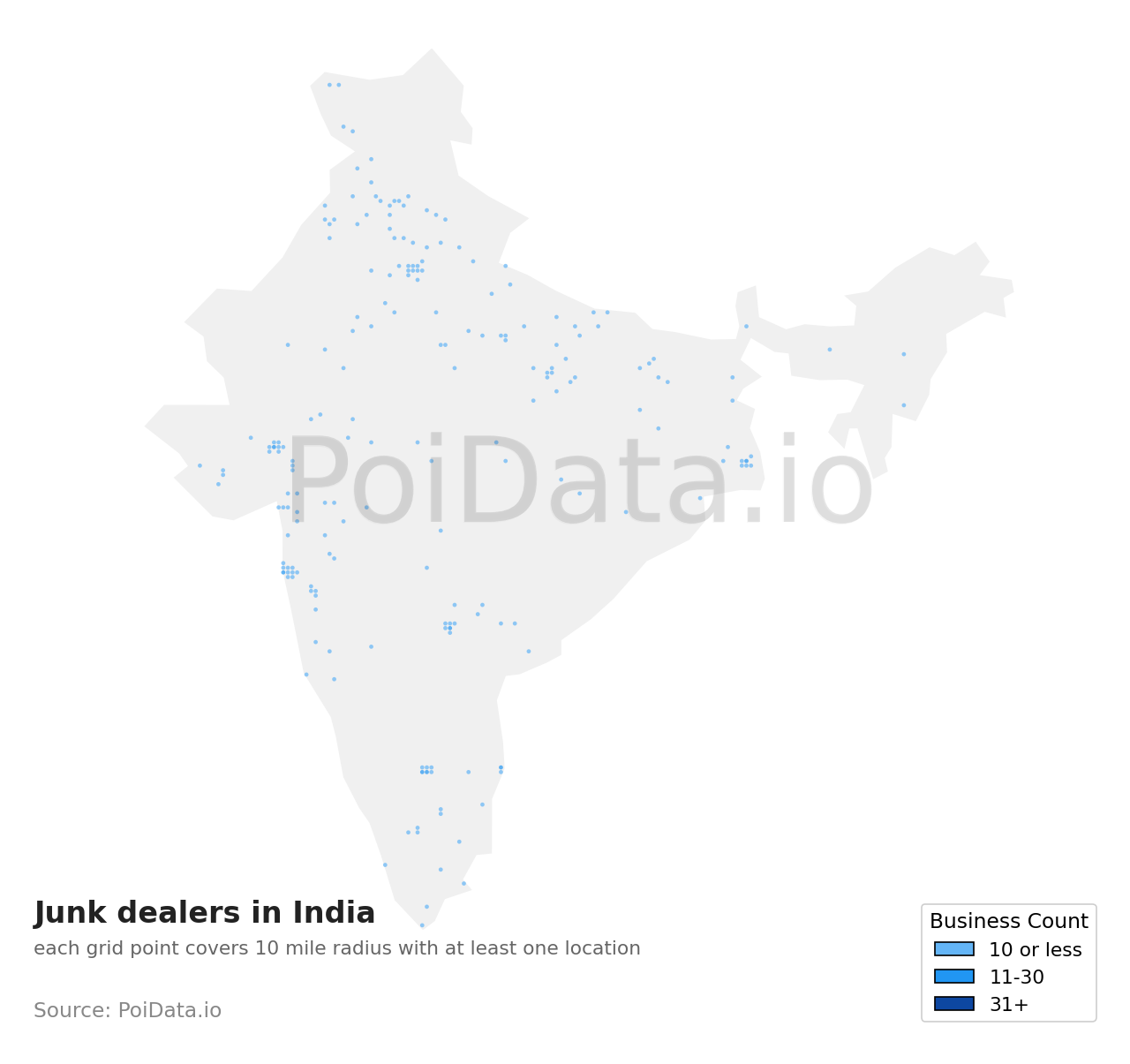 Junk dealer density map for India