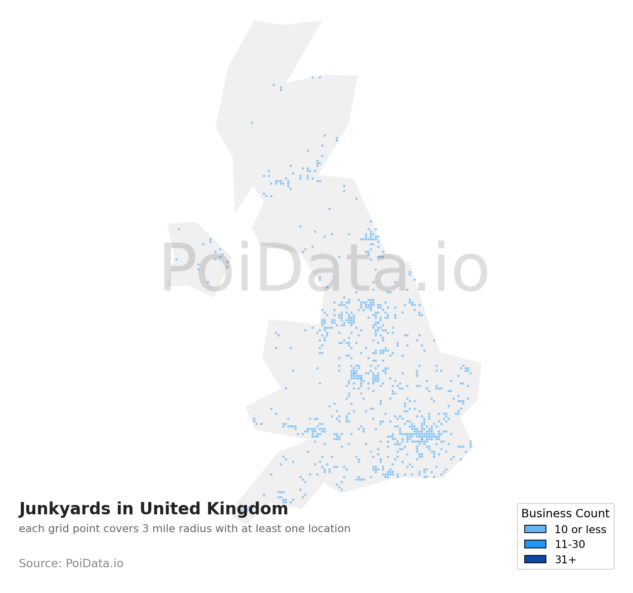Junkyard density map for United Kingdom
