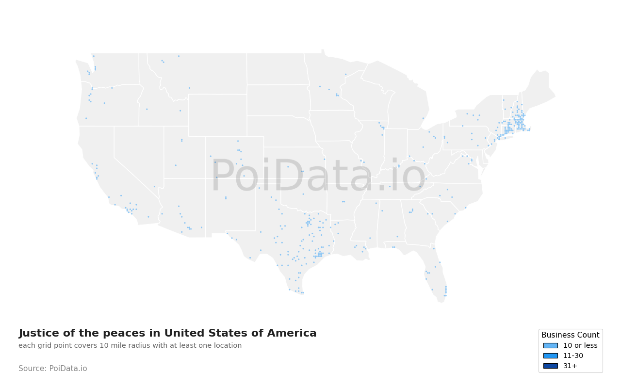 Justice of the peace density map for United States