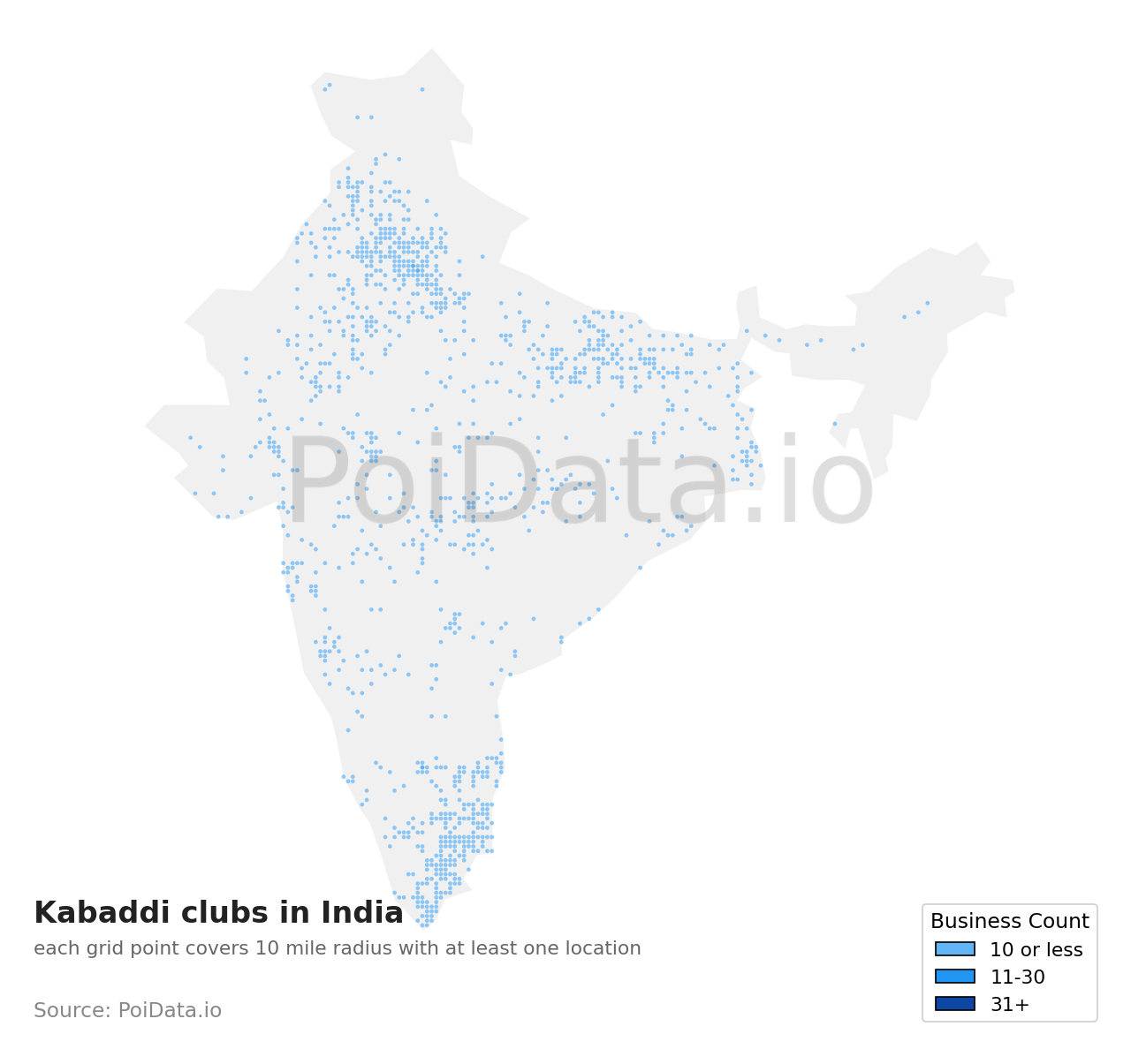 Kabaddi club density map for India