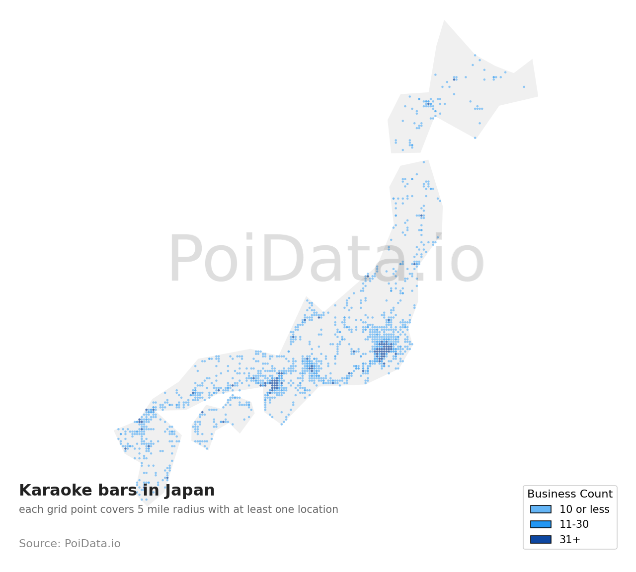 Karaoke bar density map for Japan