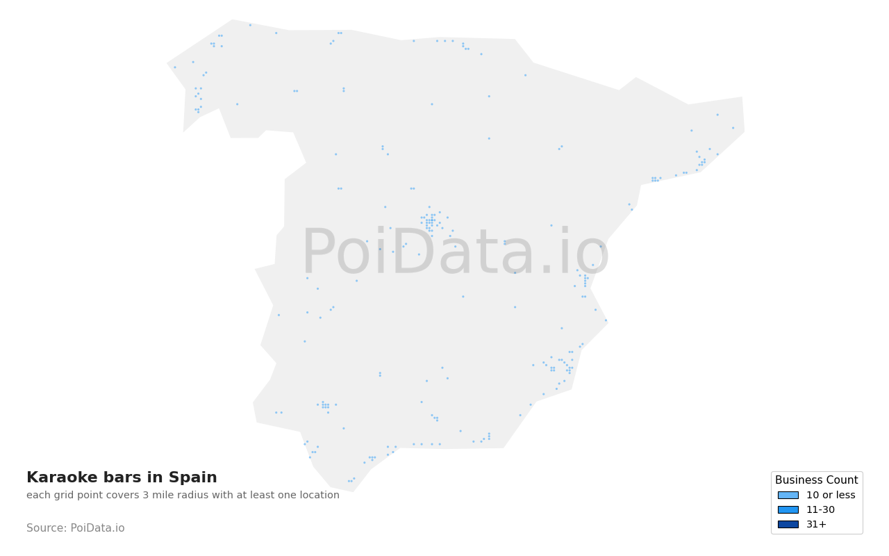 Karaoke bar density map for Spain