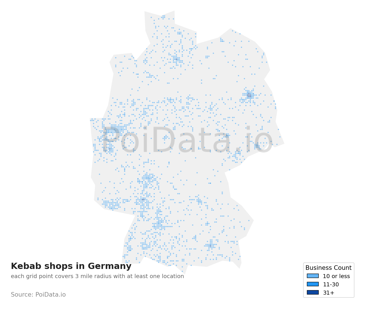 Kebab shop density map for Germany