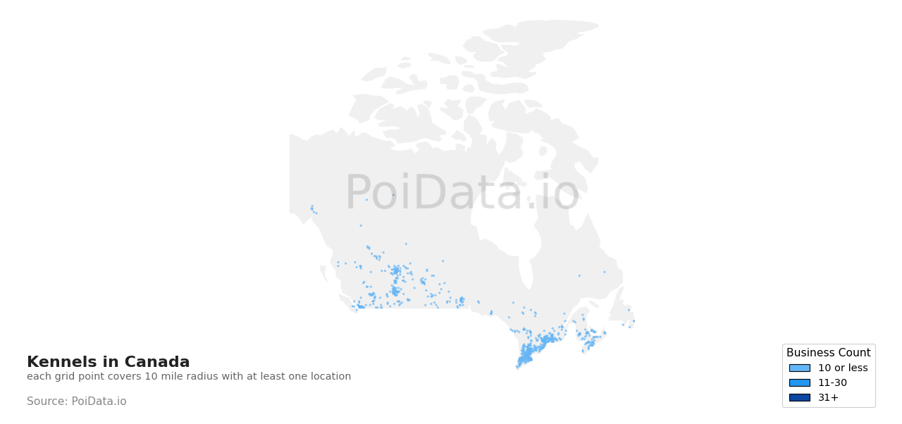 Kennel density map for Manitoba, Canada