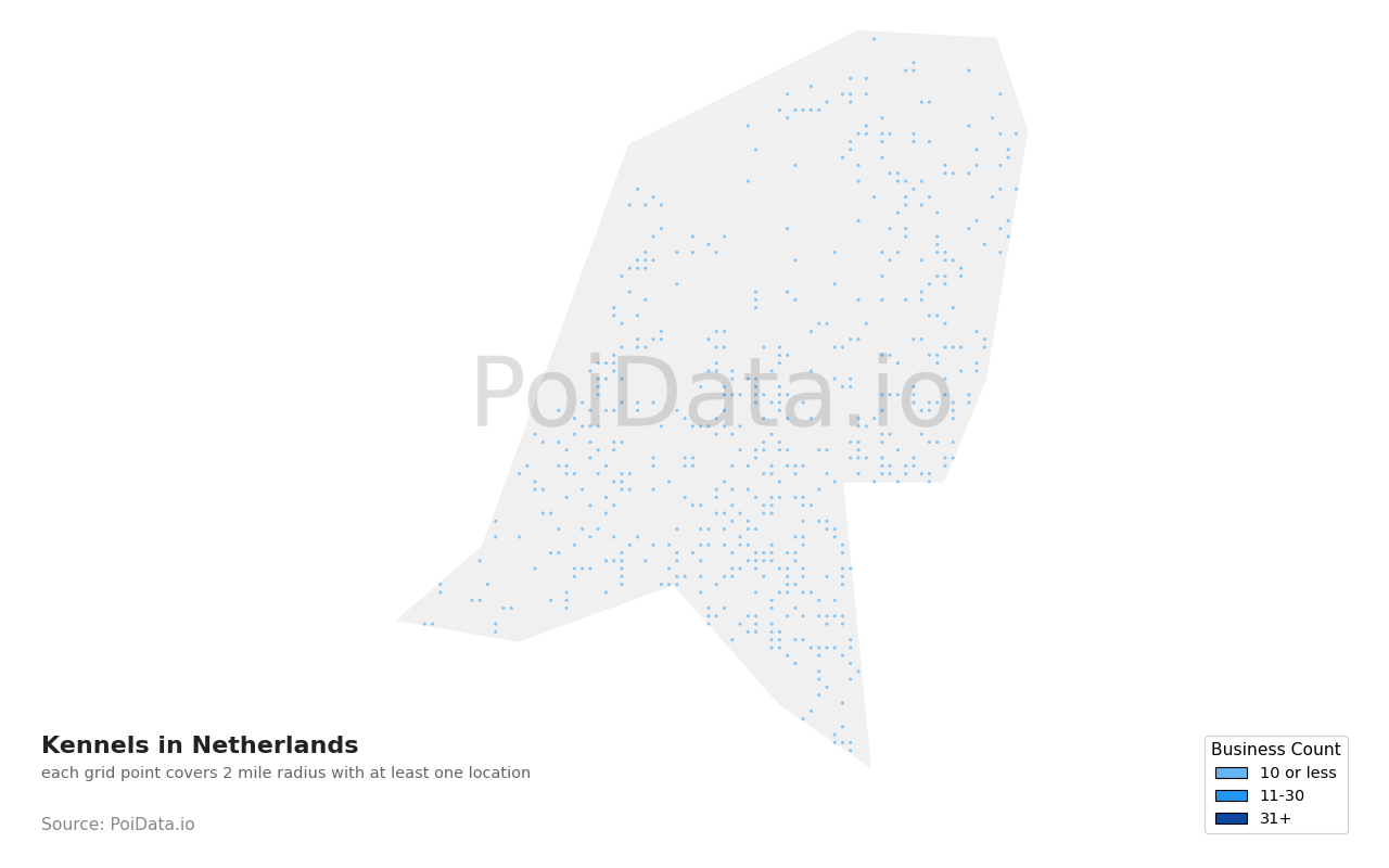 Kennel density map for Netherlands