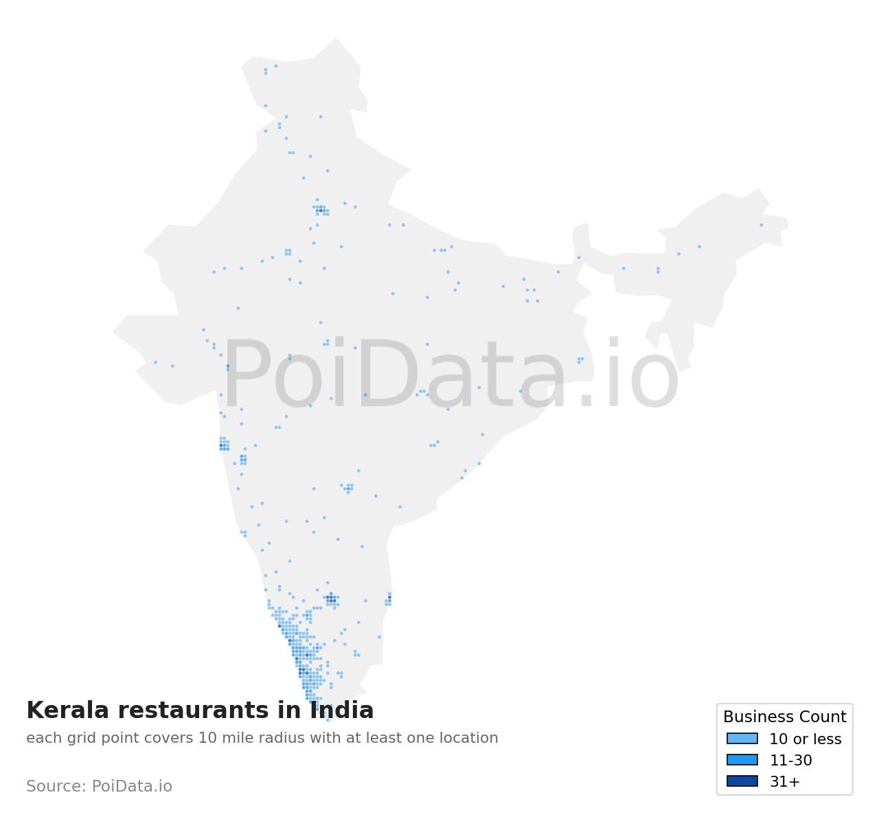 Kerala restaurant density map for India