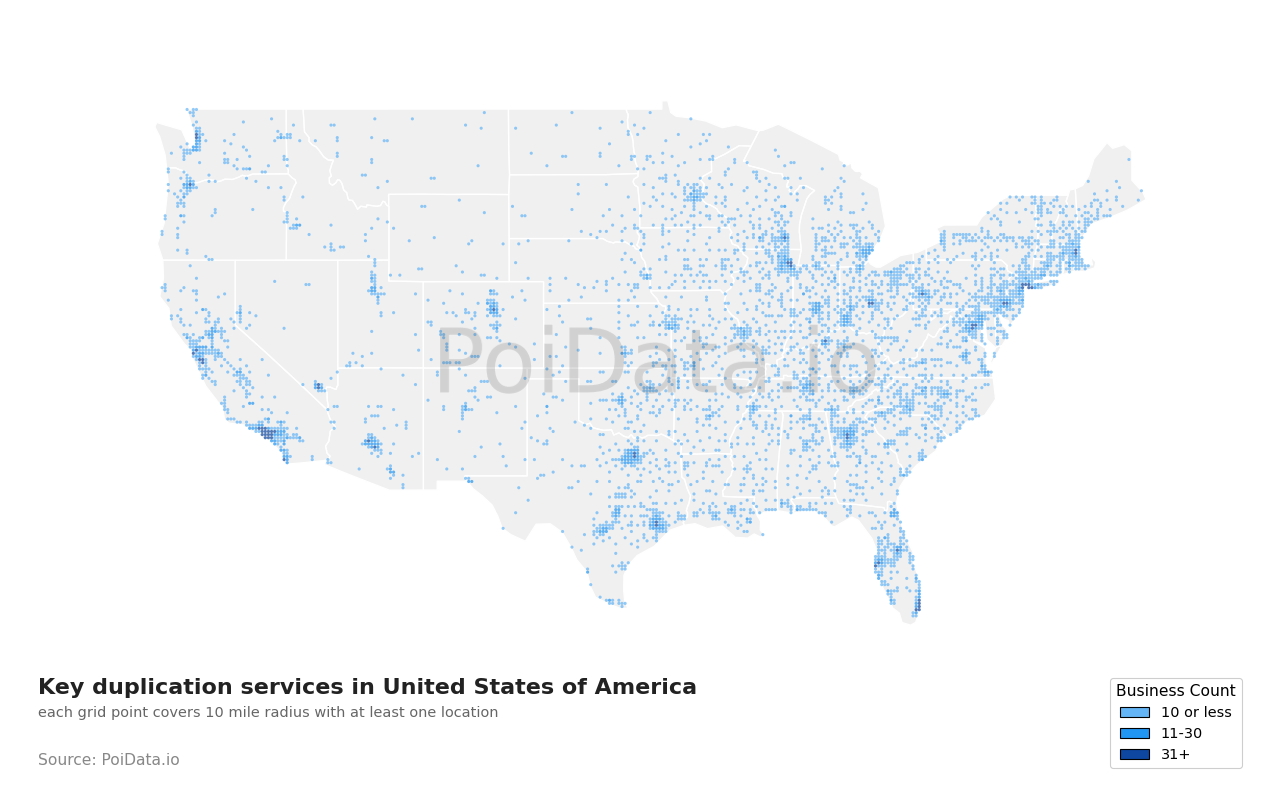 Key duplication service density map for New York, United States