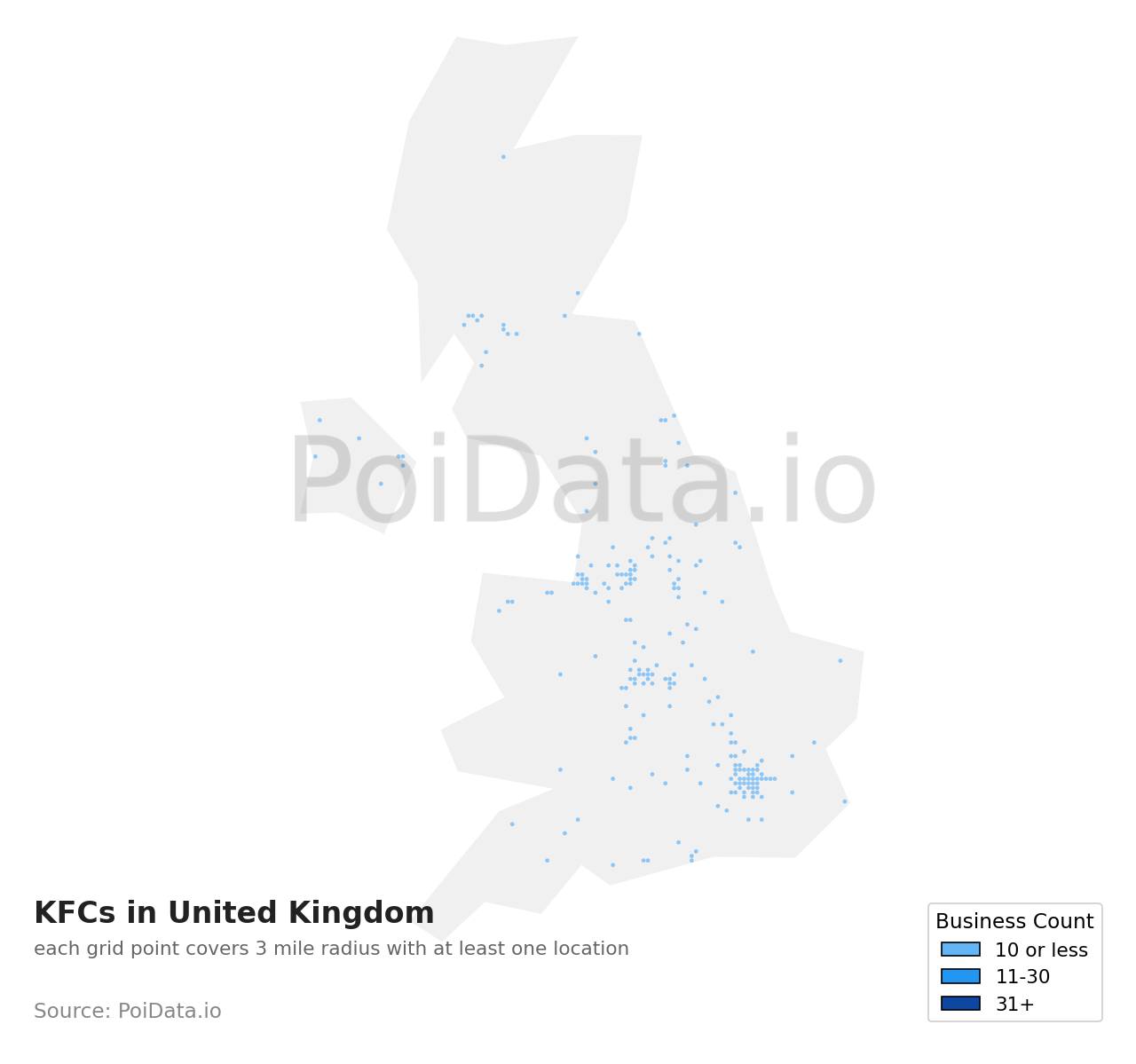 KFC density map for United Kingdom