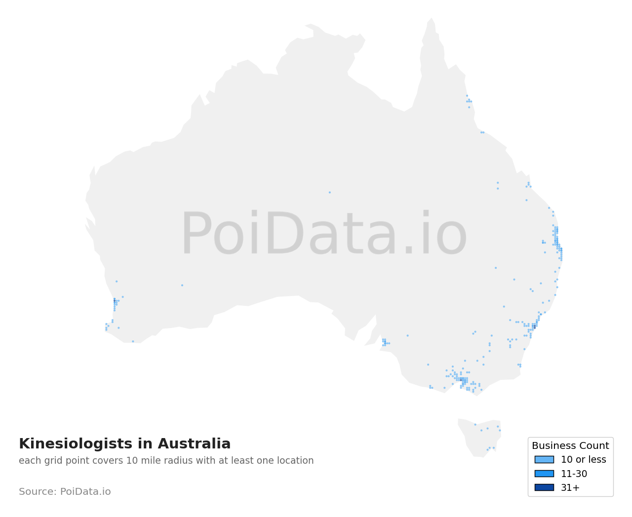 Kinesiologist density map for South Australia, Australia