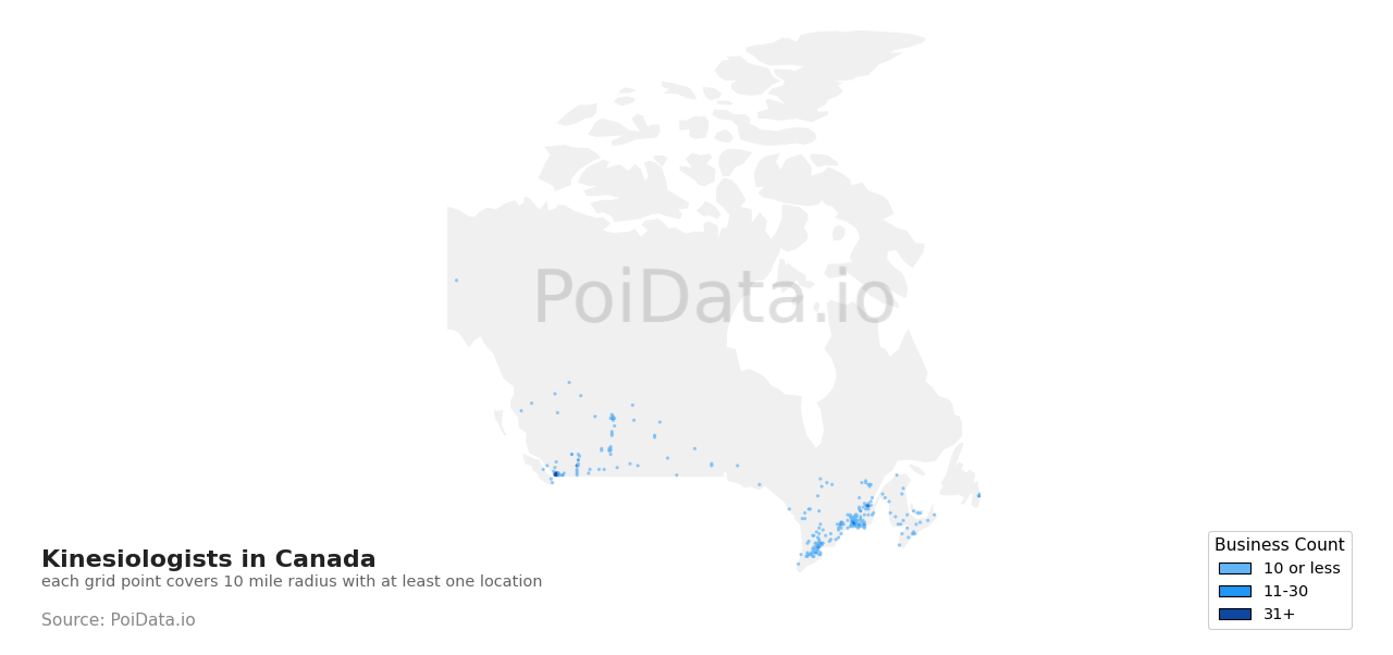 Kinesiologist density map for Newfoundland and Labrador, Canada