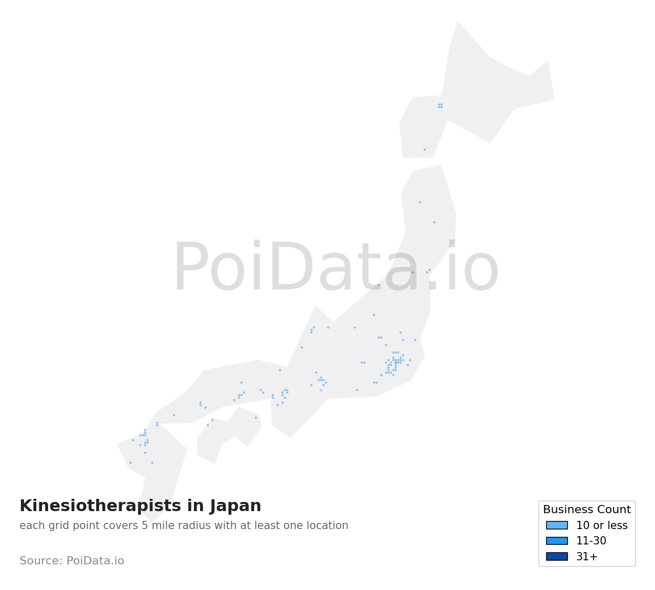 Kinesiotherapist density map for Japan