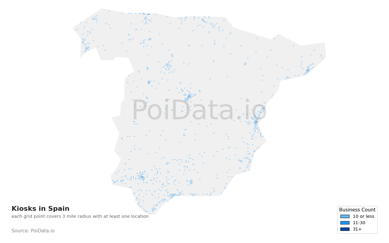 Kiosk density map for Spain