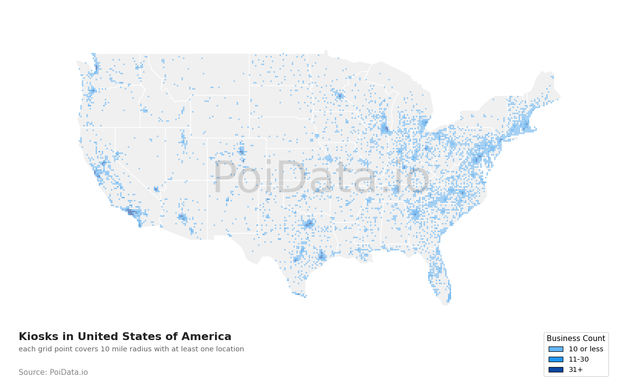 Kiosk density map for Florida, United States