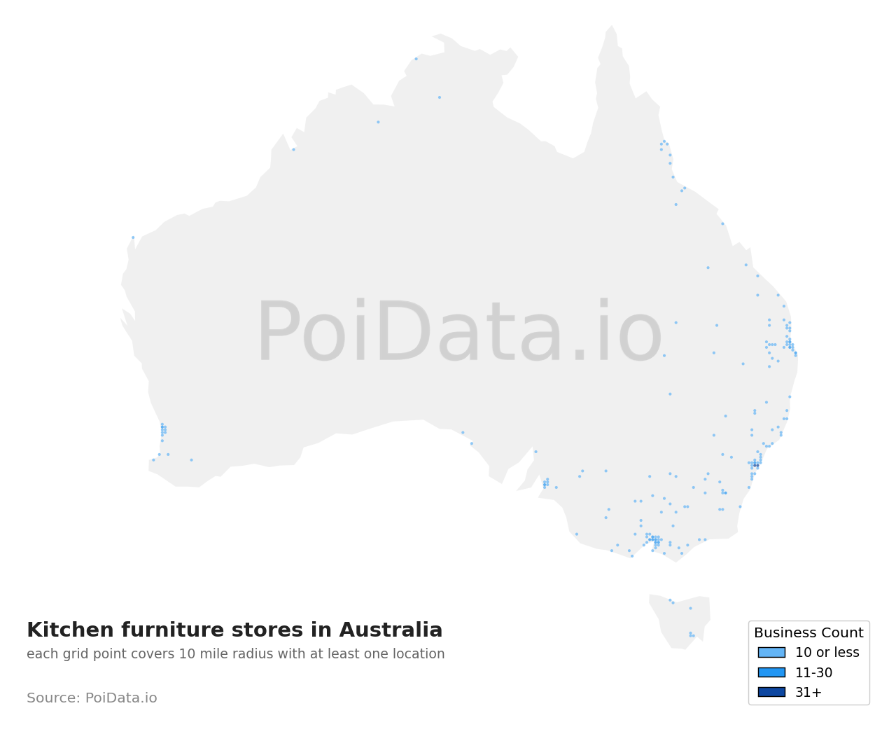 Kitchen furniture store density map for VIC, Australia