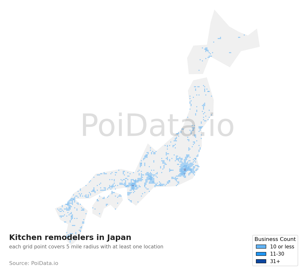 Kitchen remodeler density map for Japan