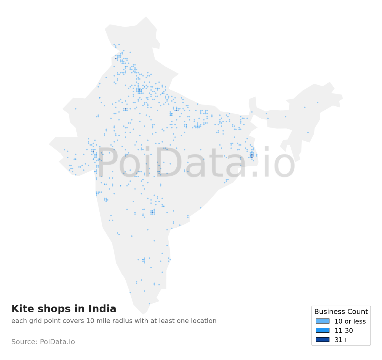 Kite shop density map for India
