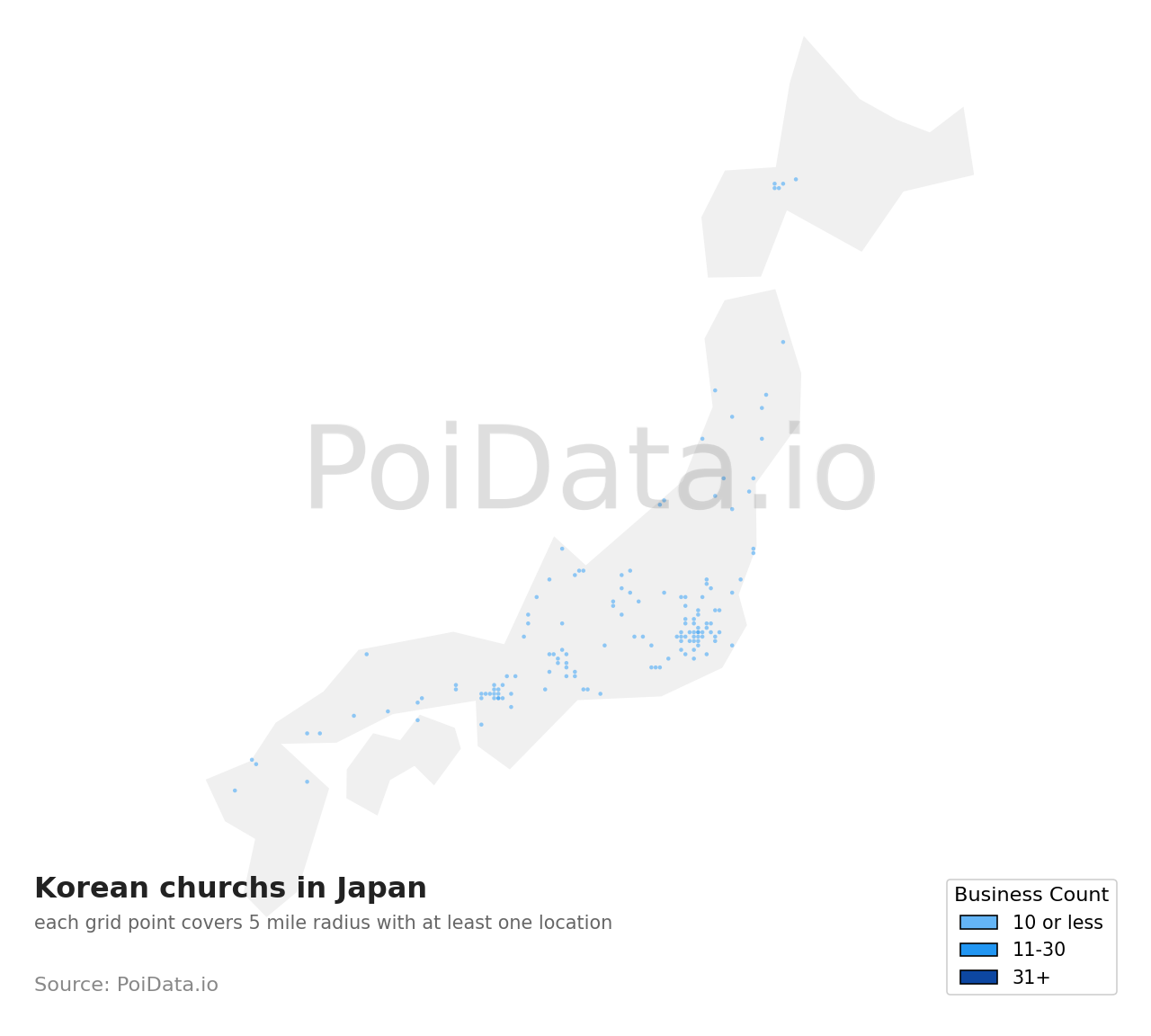 Korean church density map for Kyoto, Japan