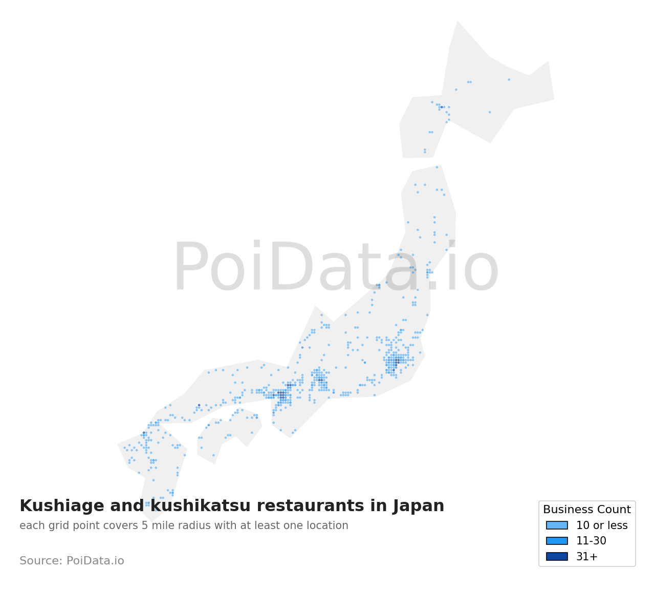 Kushiage and kushikatsu restaurant density map for Japan
