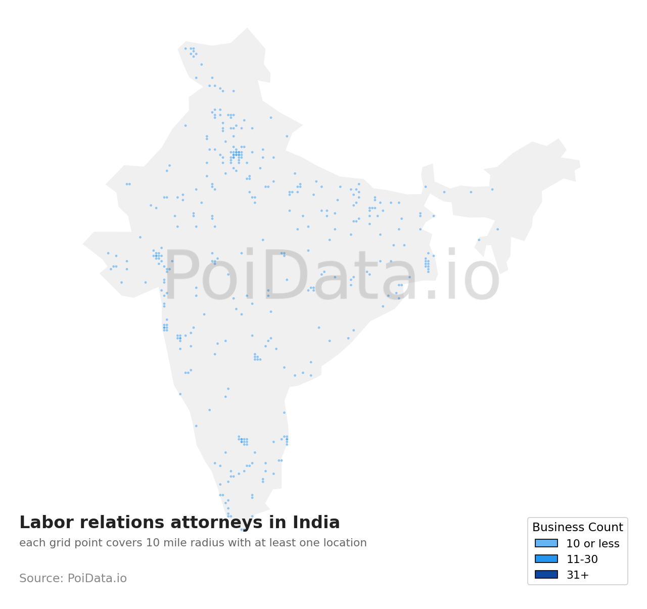 Labor relations attorney density map for India