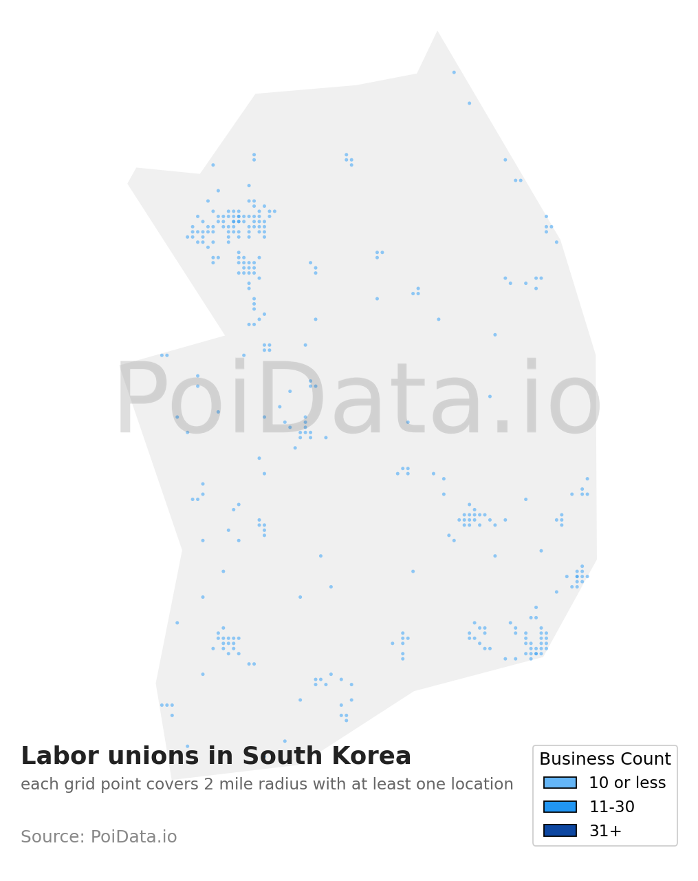 Labor union density map for South Korea