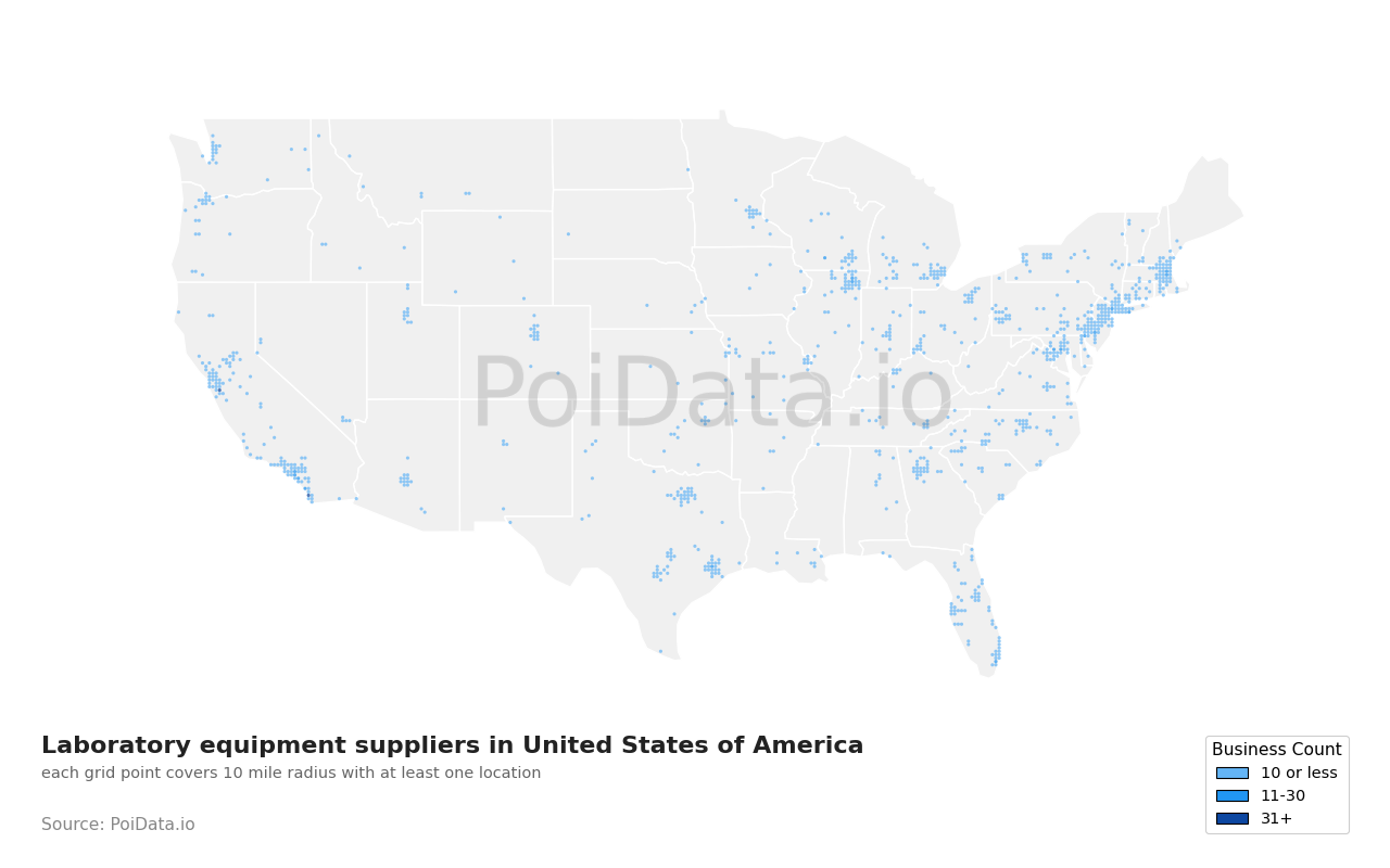 Laboratory equipment supplier density map for United States