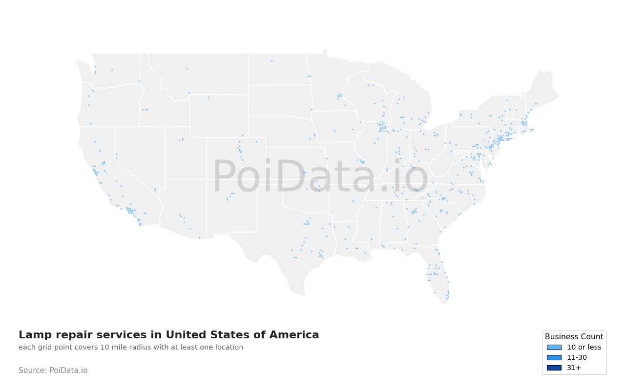 Lamp repair service density map for Colorado, United States