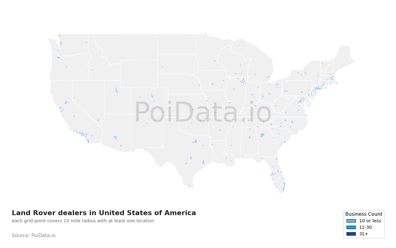 Land Rover dealer density map for South Dakota, United States