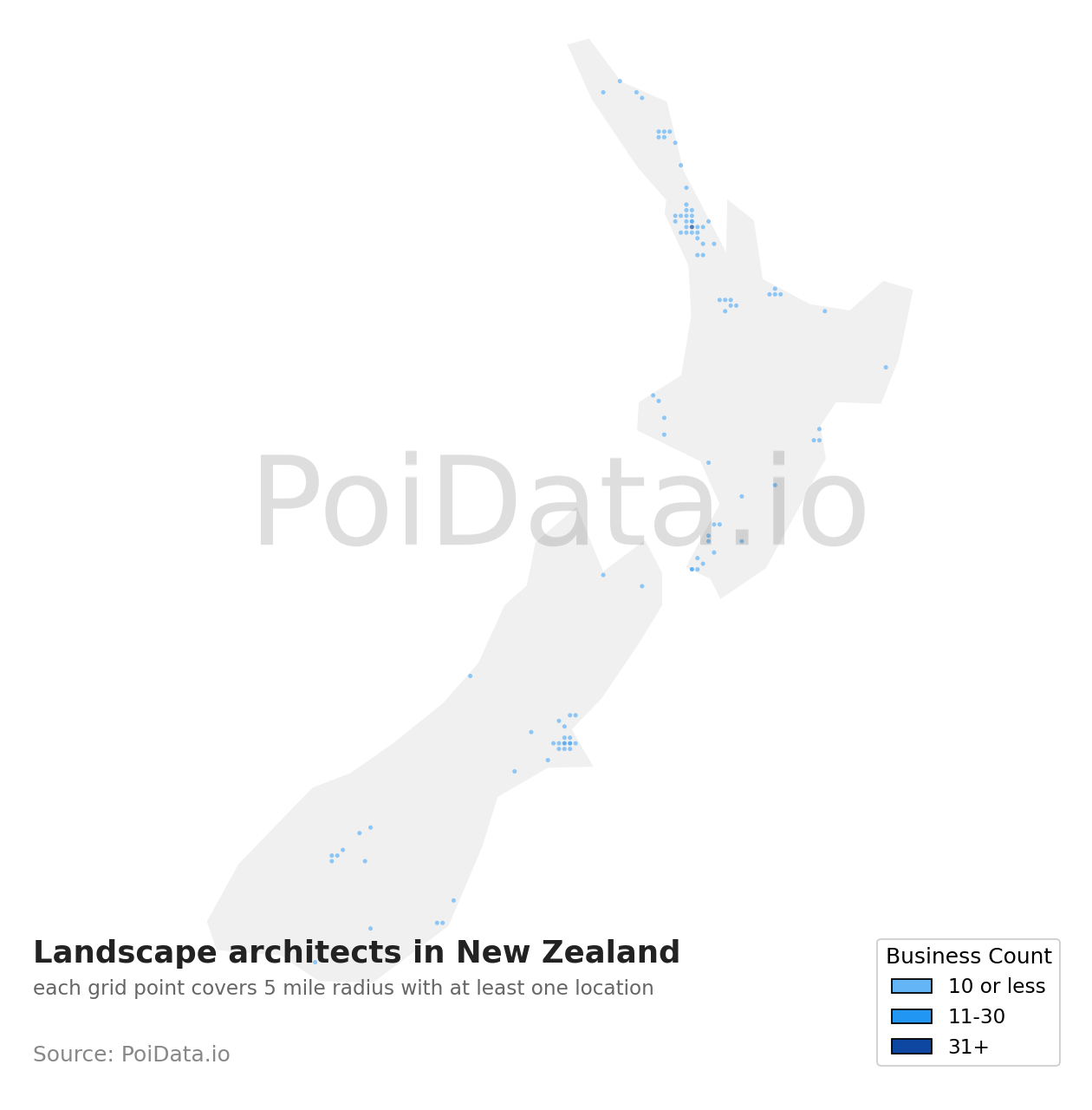 Landscape architect density map for New Zealand