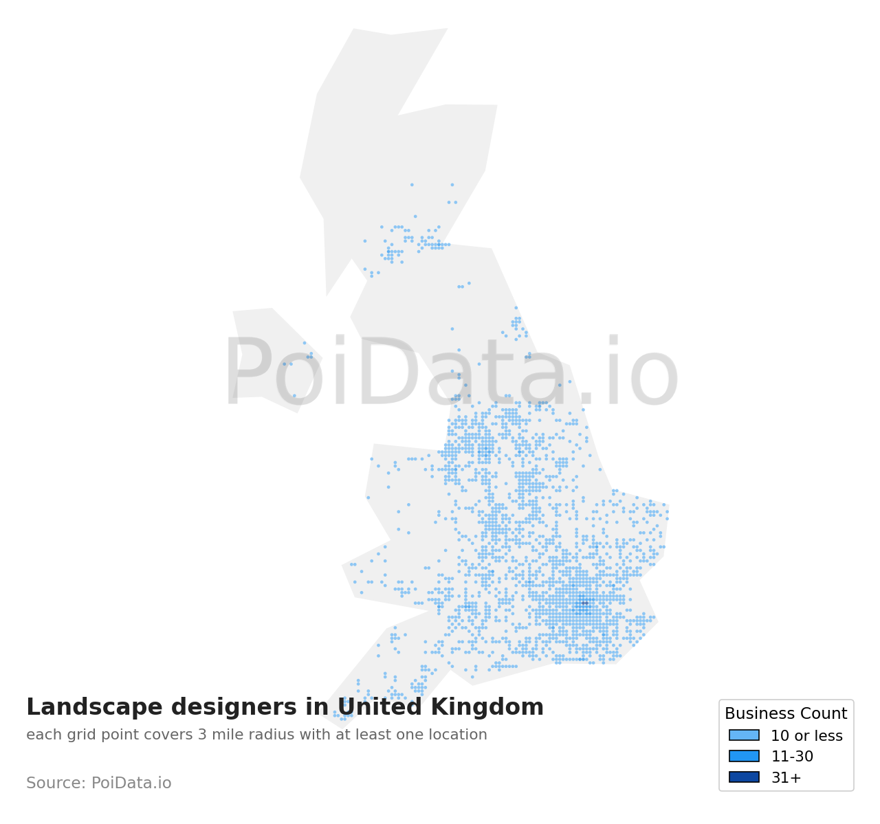 Landscape designer density map for United Kingdom