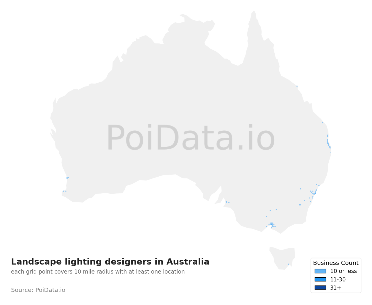 Landscape lighting designer density map for Australia