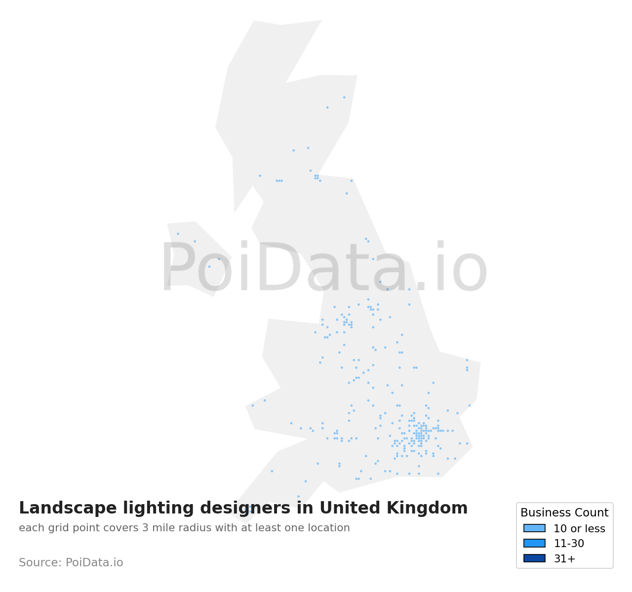 Landscape lighting designer density map for United Kingdom