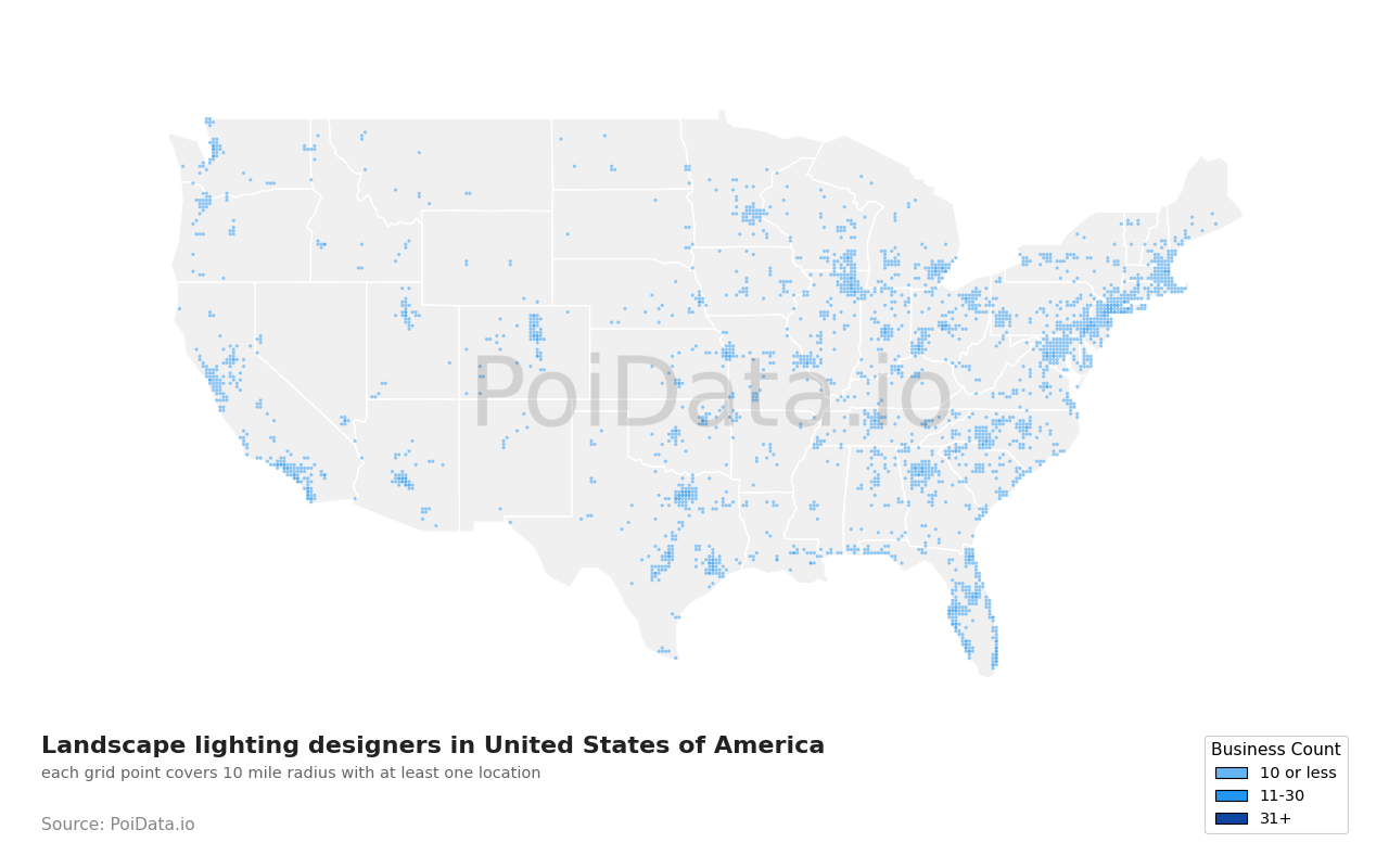 Landscape lighting designer density map for Florida, United States